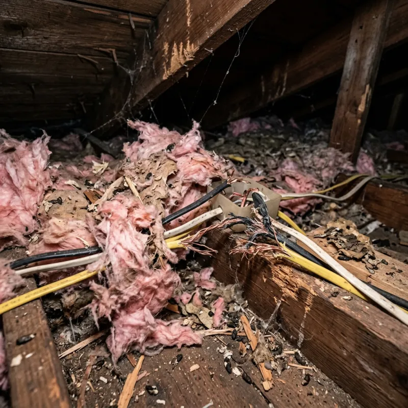 Contaminated ceiling insulation being assessed in a Drumcondra roof space