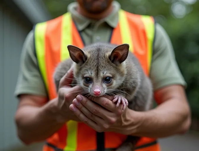 Animal handler safely recovering a deceased possum in Drumcondra